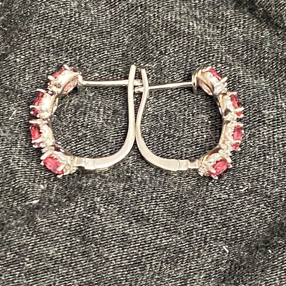 EARRINGS RUBY OVAL GEMSTONE HOOPS - Picture 3 of 3